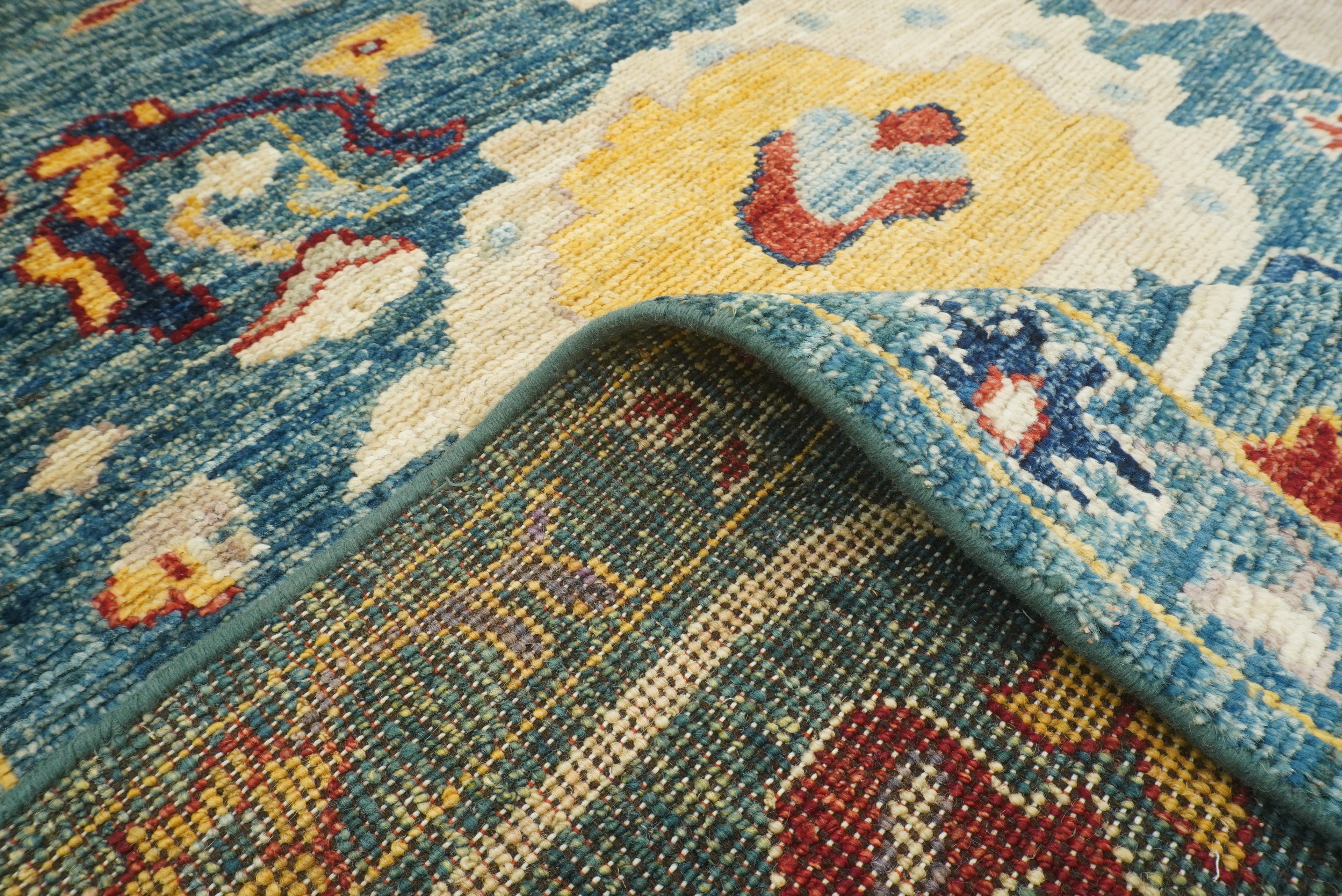 9x12 Teal Blue Oushak Hand-Knotted Turkish Rug - Yildiz Rugs