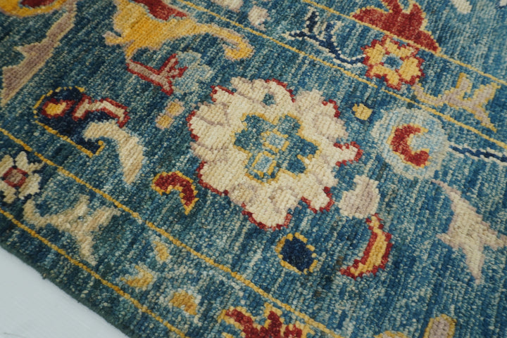 9x12 Teal Blue Oushak Hand-Knotted Turkish Rug - Yildiz Rugs