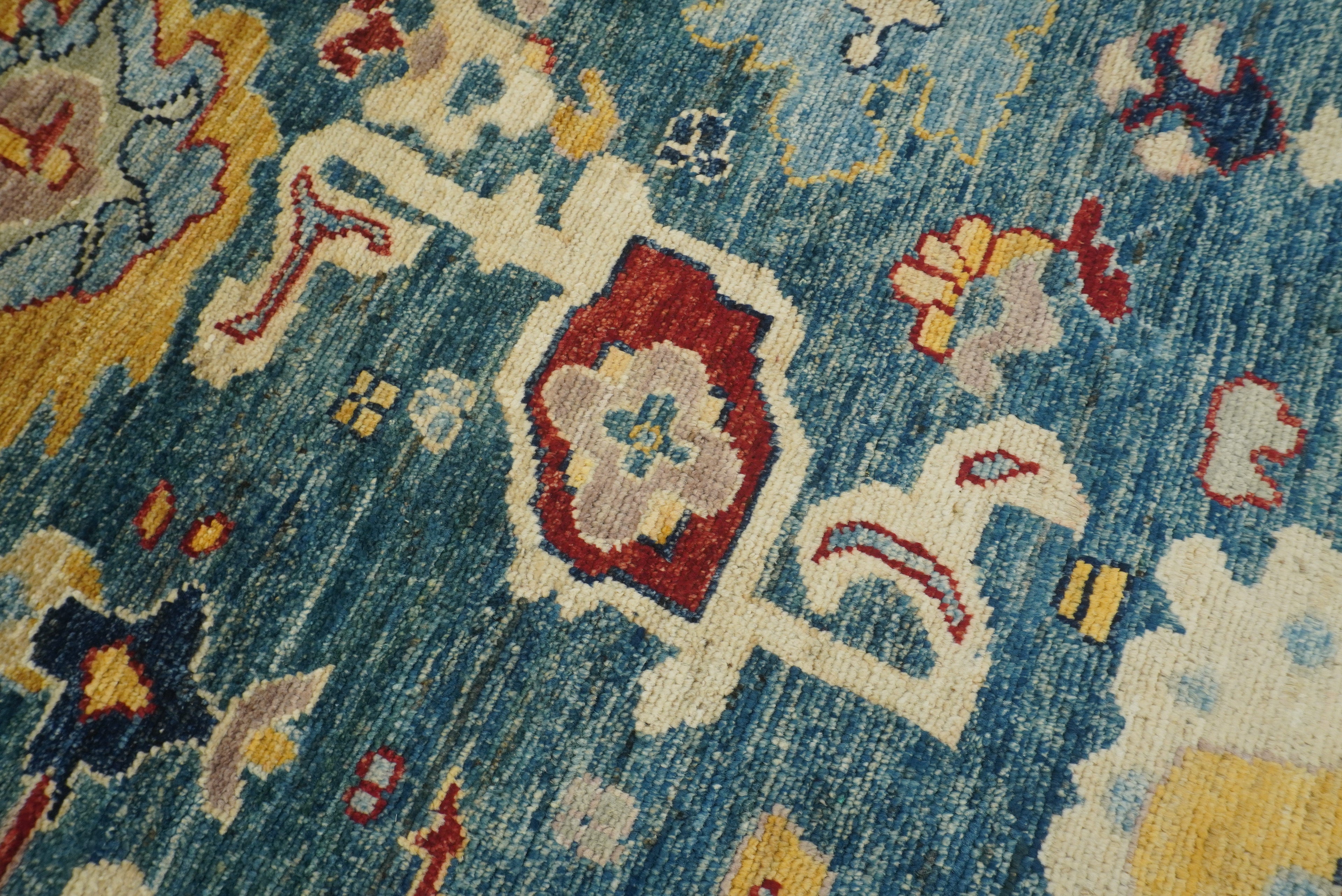 9x12 Teal Blue Oushak Hand-Knotted Turkish Rug - Yildiz Rugs