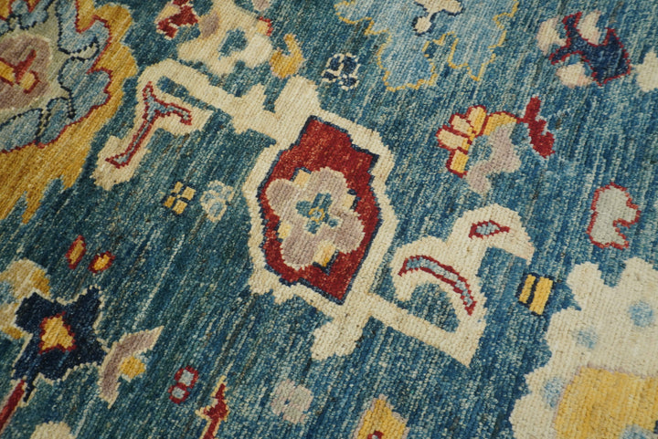 9x12 Teal Blue Oushak Hand-Knotted Turkish Rug - Yildiz Rugs