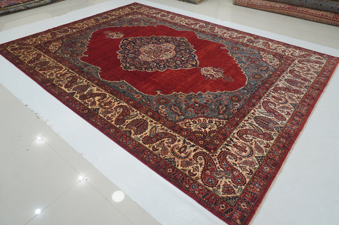 9x12 Red Afghan hand knotted Medallion Oriental Rug