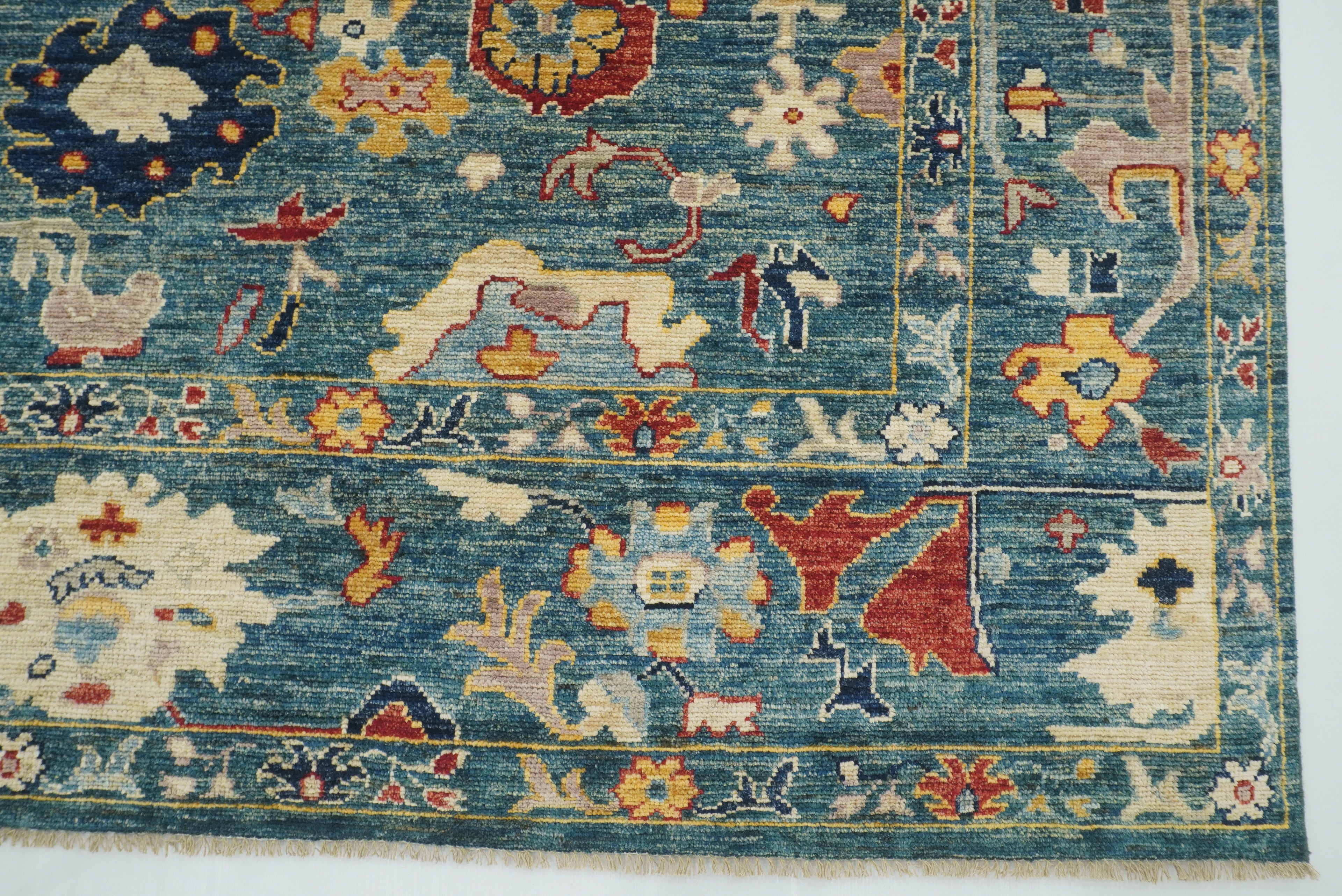 9x12 Teal Blue Oushak Hand-Knotted Turkish Rug - Yildiz Rugs