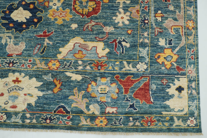 9x12 Teal Blue Oushak Hand-Knotted Turkish Rug - Yildiz Rugs