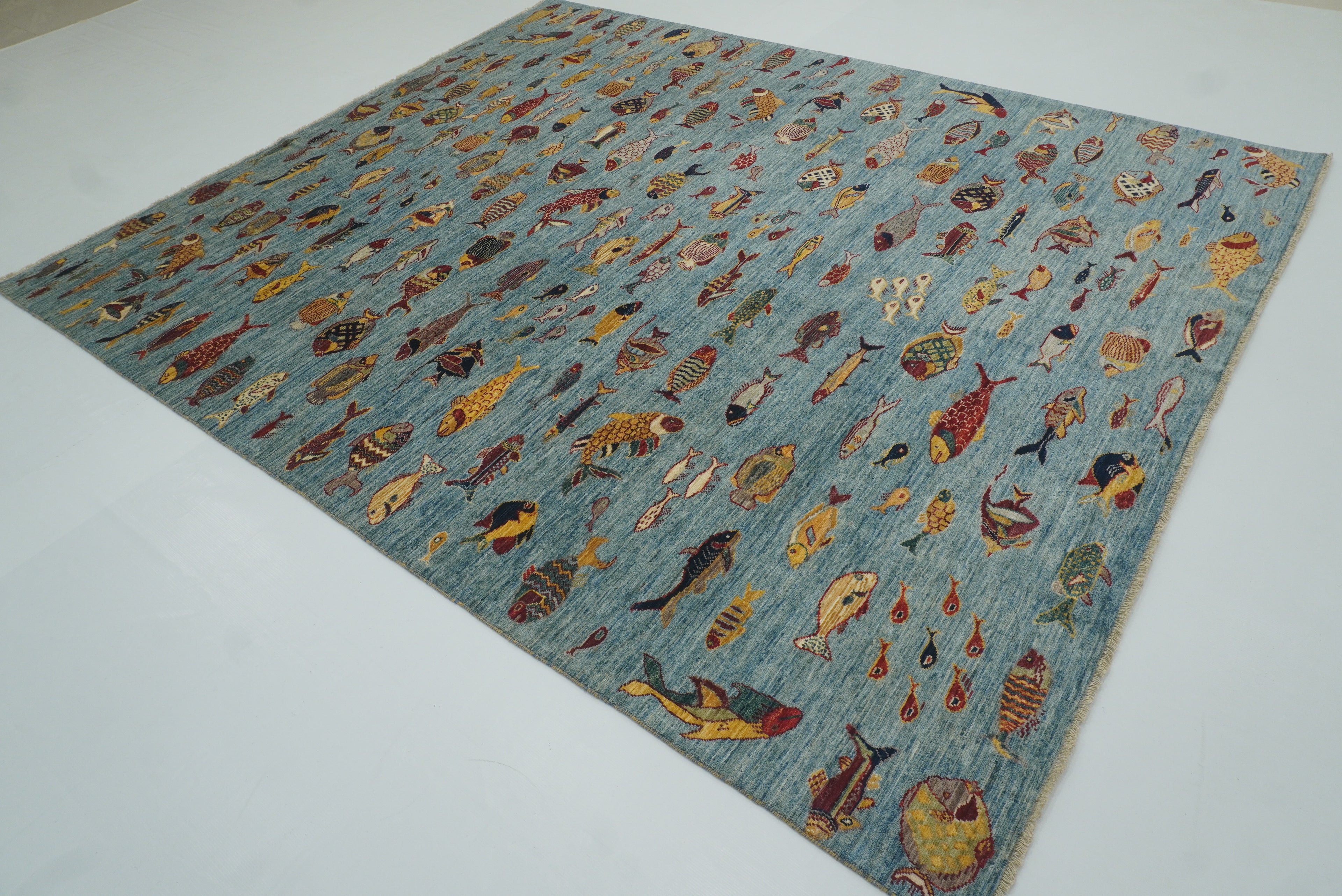 8x10 Blue Fish Gabbeh Hand-Knotted Afghan Wool Area Rug - Yildiz Rugs