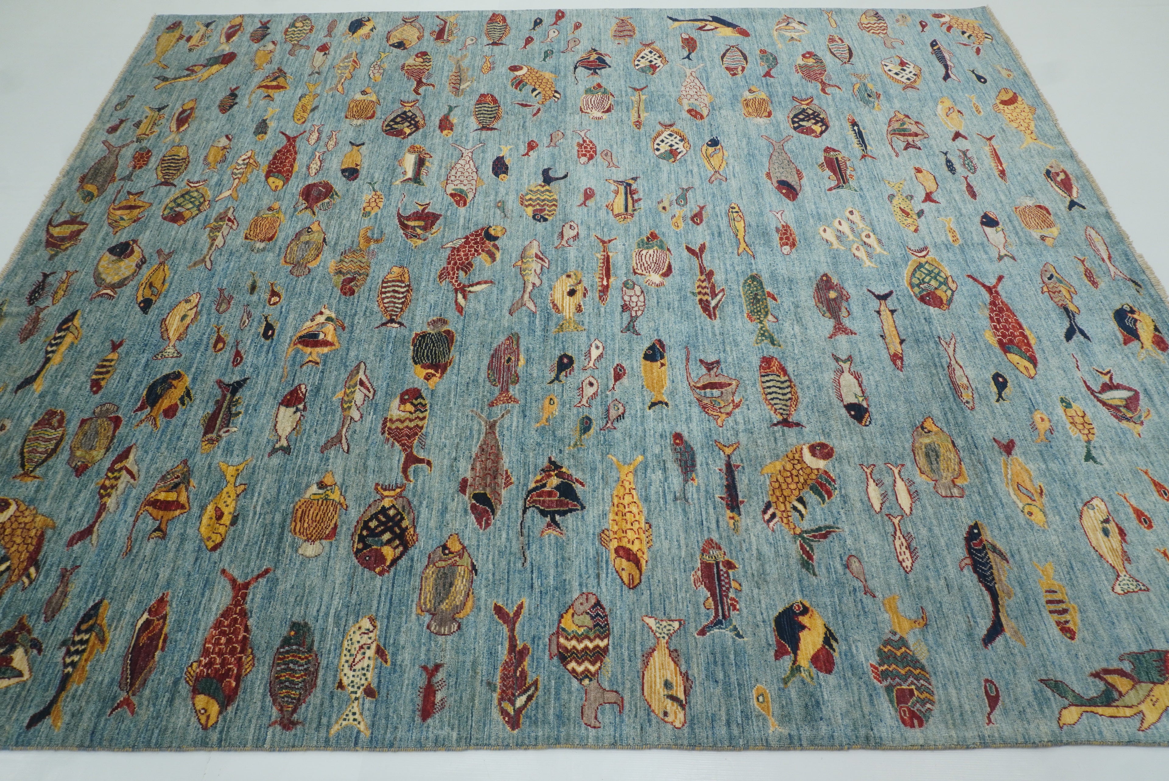 8x10 Blue Fish Gabbeh Hand-Knotted Afghan Wool Area Rug - Yildiz Rugs