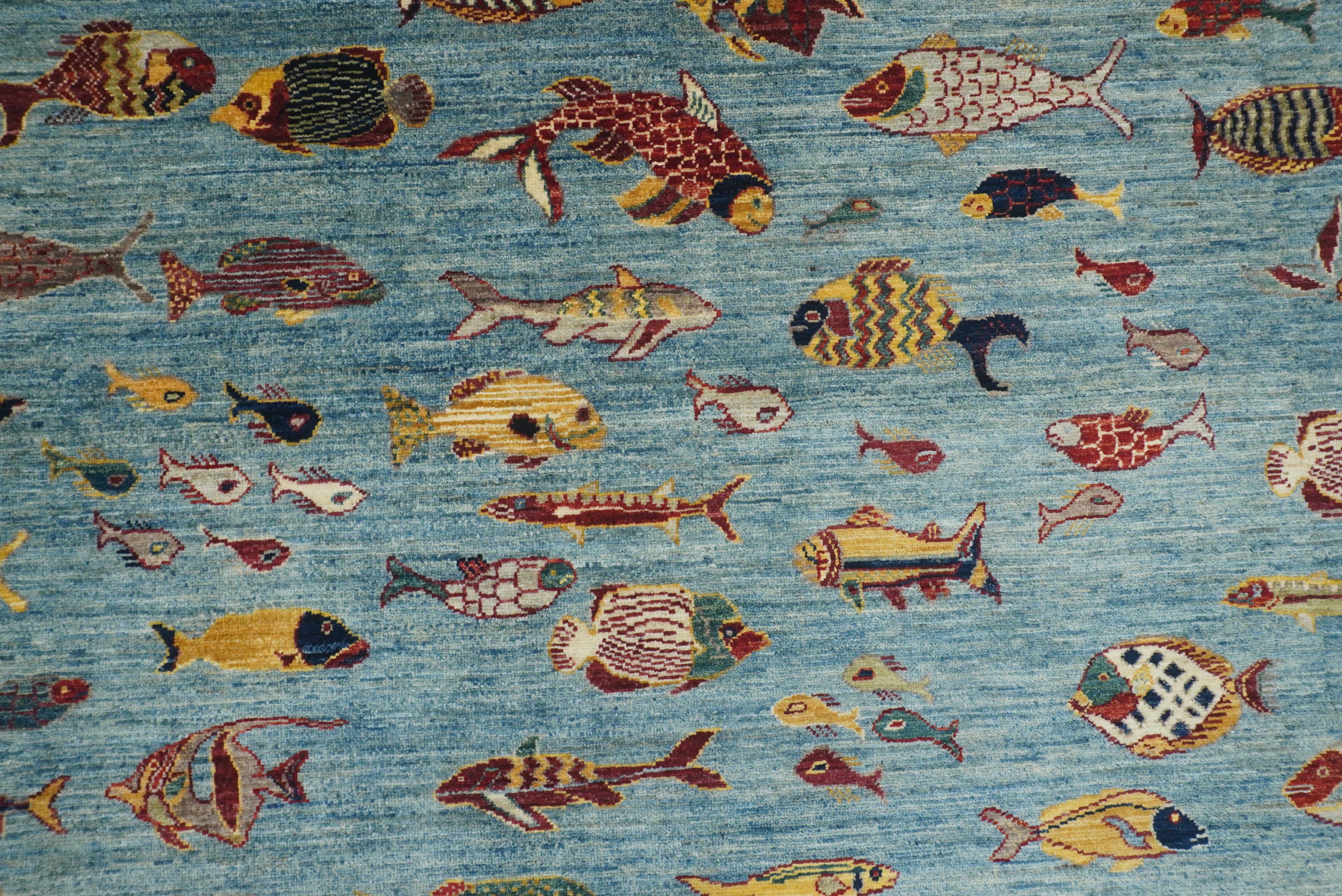 8x10 Blue Fish Gabbeh Hand-Knotted Afghan Wool Area Rug - Yildiz Rugs