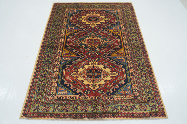 4 x 6 Red Afghan Shirvan Vintage  Hand knotted Wool Rug - Yildiz Rugs
