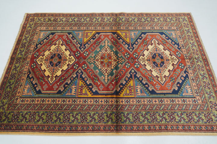 4 x 6 Red Afghan Shirvan Vintage  Hand knotted Wool Rug - Yildiz Rugs