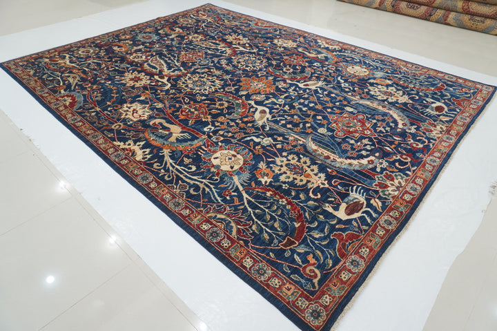 9x12 Navy Blue Bird Afghan Qashqai Hand knotted Oriental Rug - Yildiz Rugs