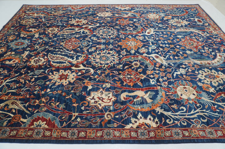 9x12 Navy Blue Bird Afghan Qashqai Hand knotted Oriental Rug - Yildiz Rugs