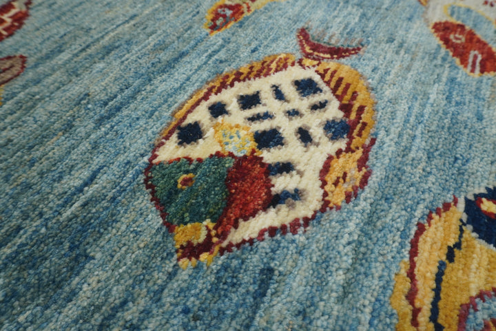 8x10 Blue Fish Gabbeh Hand-Knotted Afghan Wool Area Rug - Yildiz Rugs