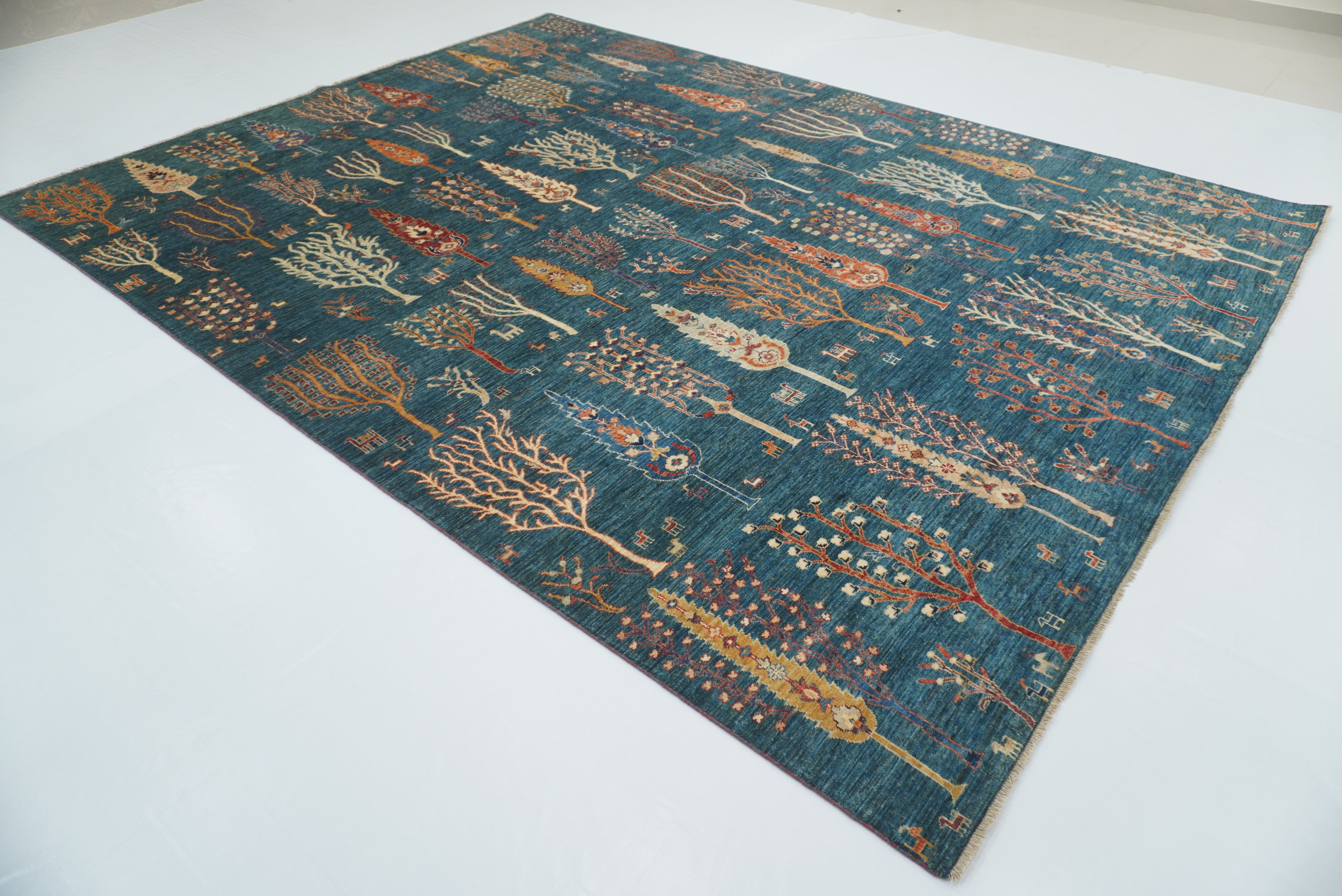 9x12 Teal Blue Gabbeh Tree of Life Afghan Hand-Knotted Wool Rug - Yildiz Rugs