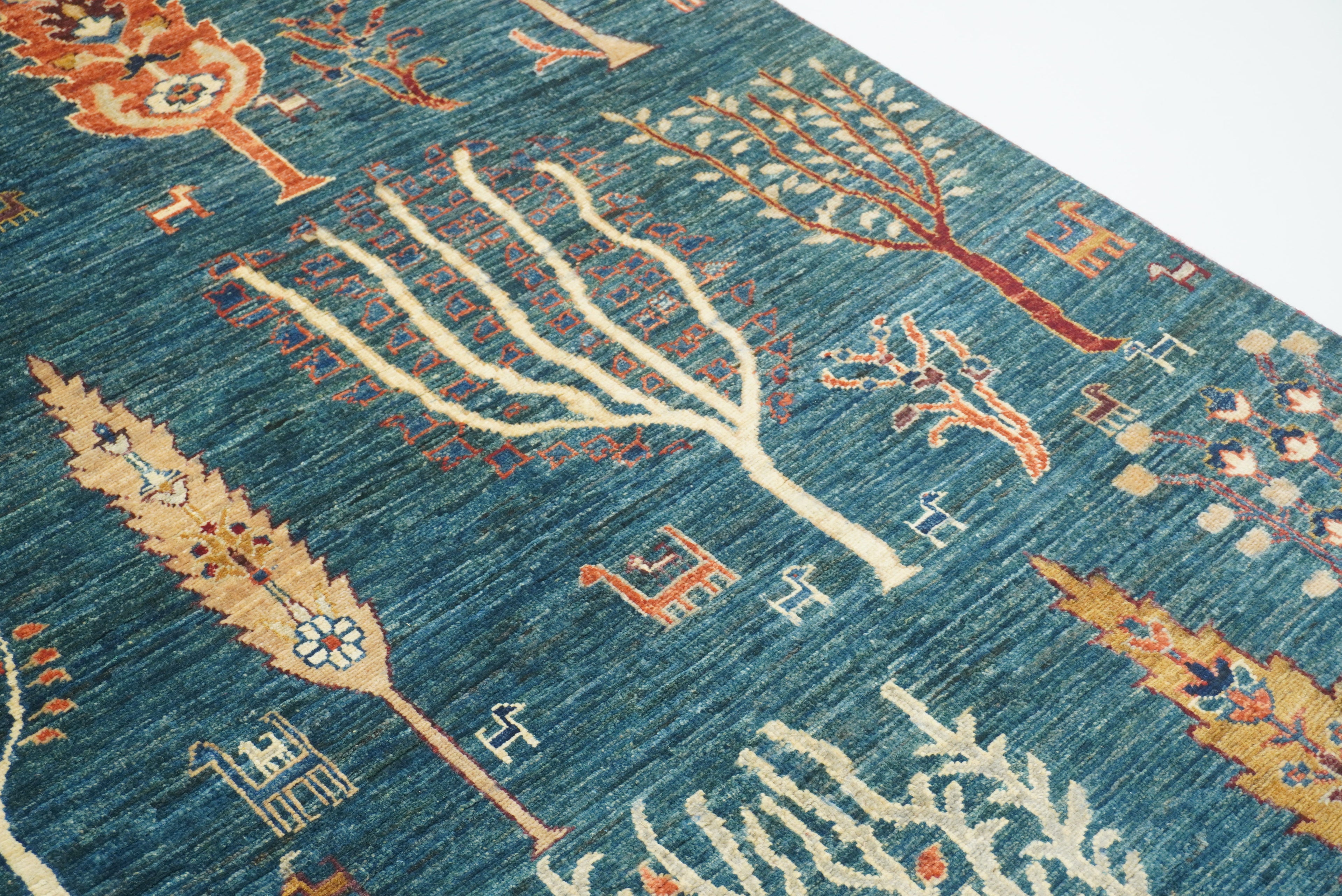 9x12 Teal Blue Gabbeh Tree of Life Afghan Hand-Knotted Wool Rug - Yildiz Rugs