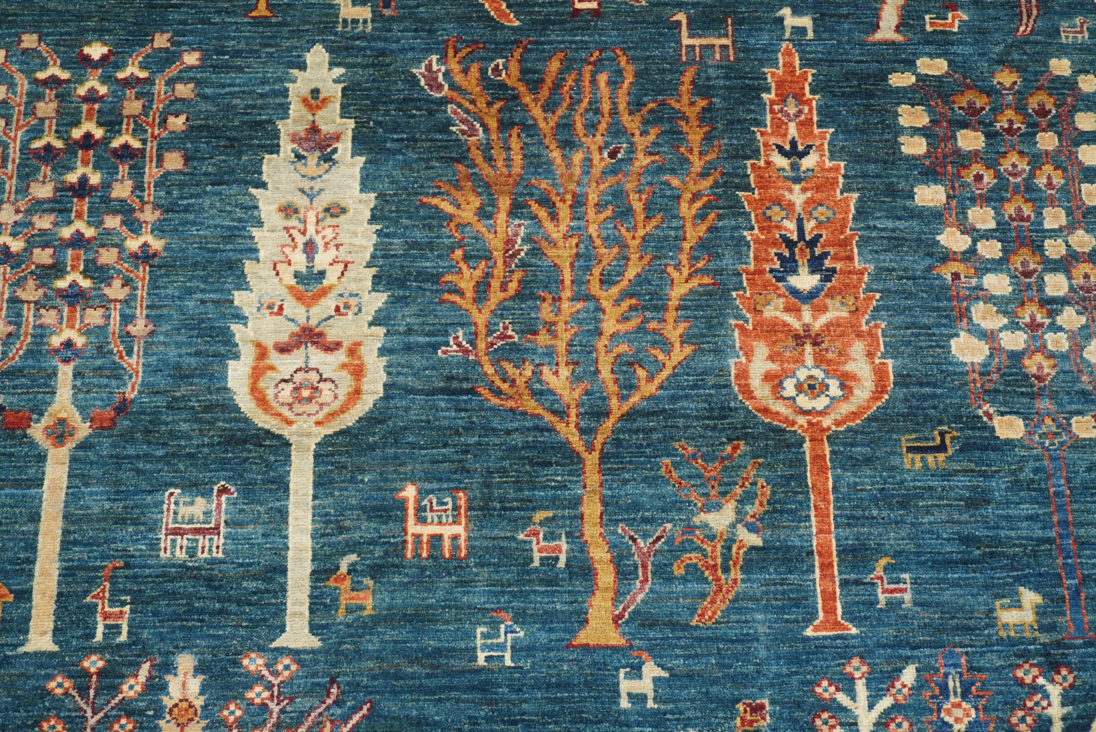 9x12 Teal Blue Gabbeh Tree of Life Afghan Hand-Knotted Wool Rug - Yildiz Rugs