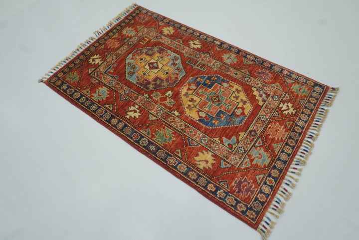 3x4 Red Ersari Hand Knotted Afghan Wool Oriental Rug - Yildiz Rugs