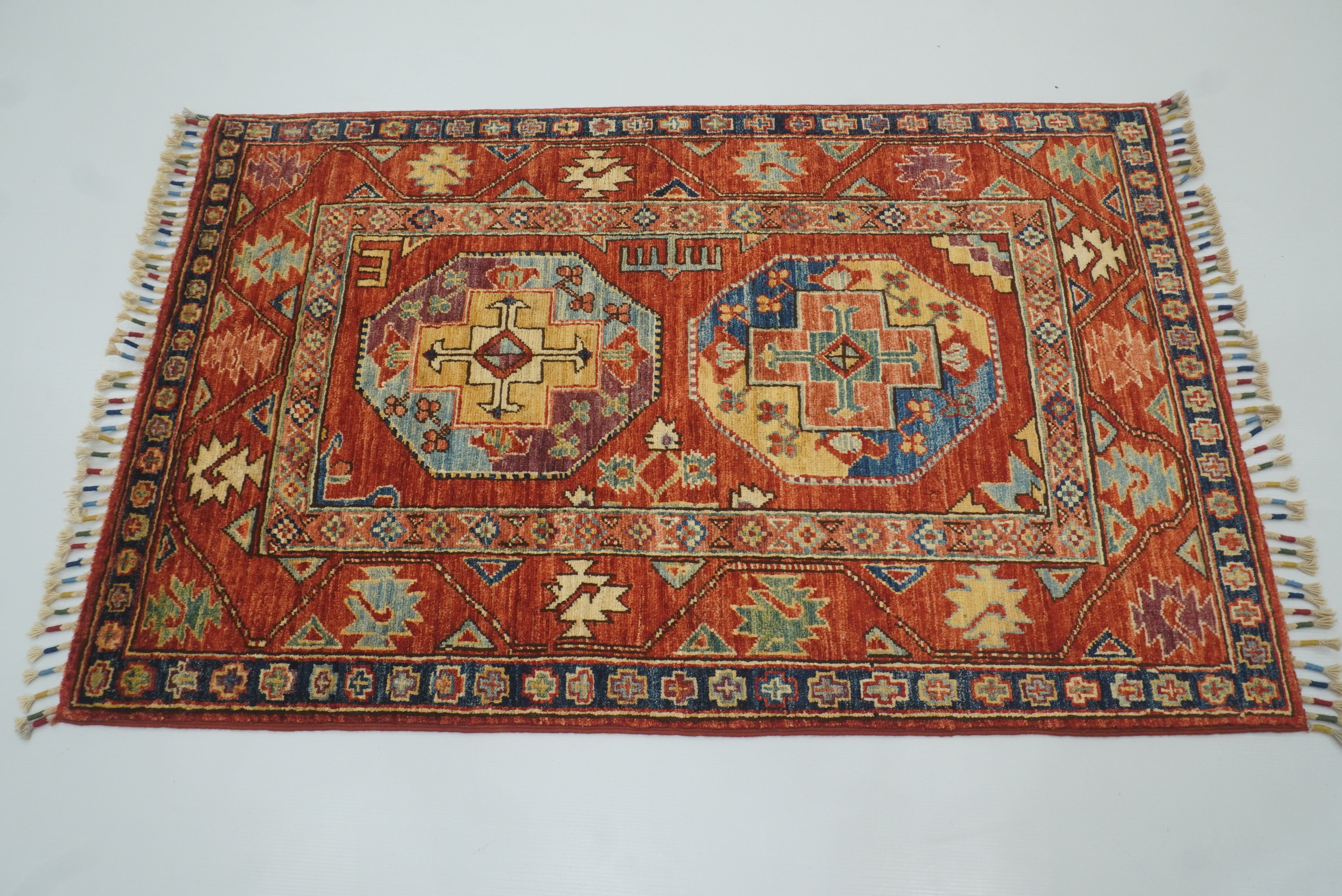 3x4 Red Ersari Hand Knotted Afghan Wool Oriental Rug - Yildiz Rugs