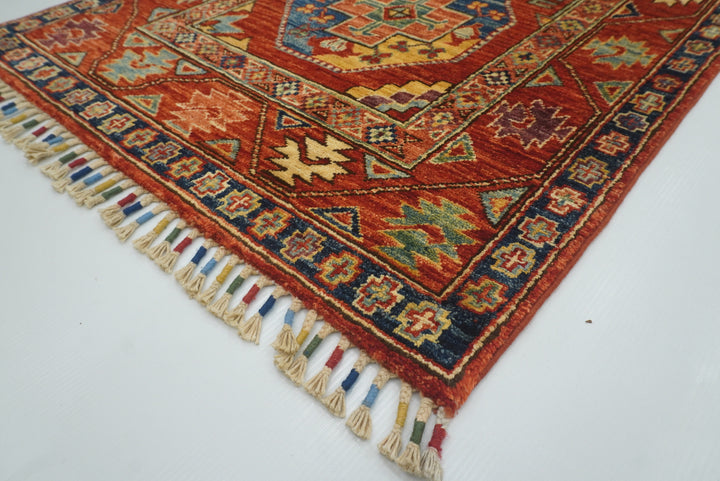3x4 Red Ersari Hand Knotted Afghan Wool Oriental Rug - Yildiz Rugs
