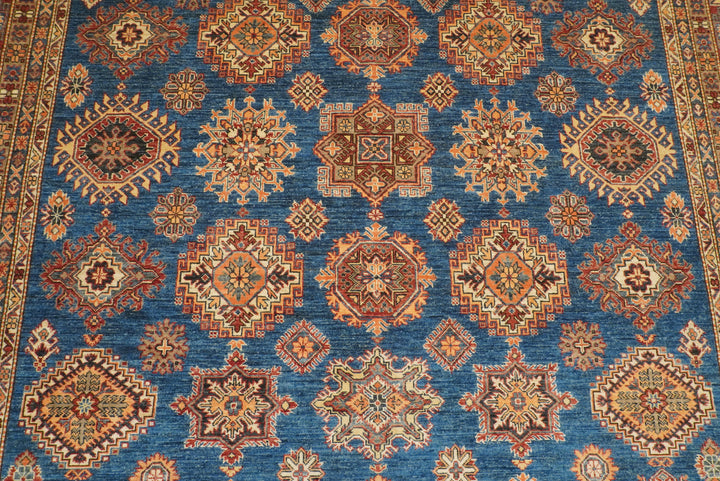10x14 Blue Kazak Afghan Hand-Knotted Wool Oriental Rug - Yildiz Rugs