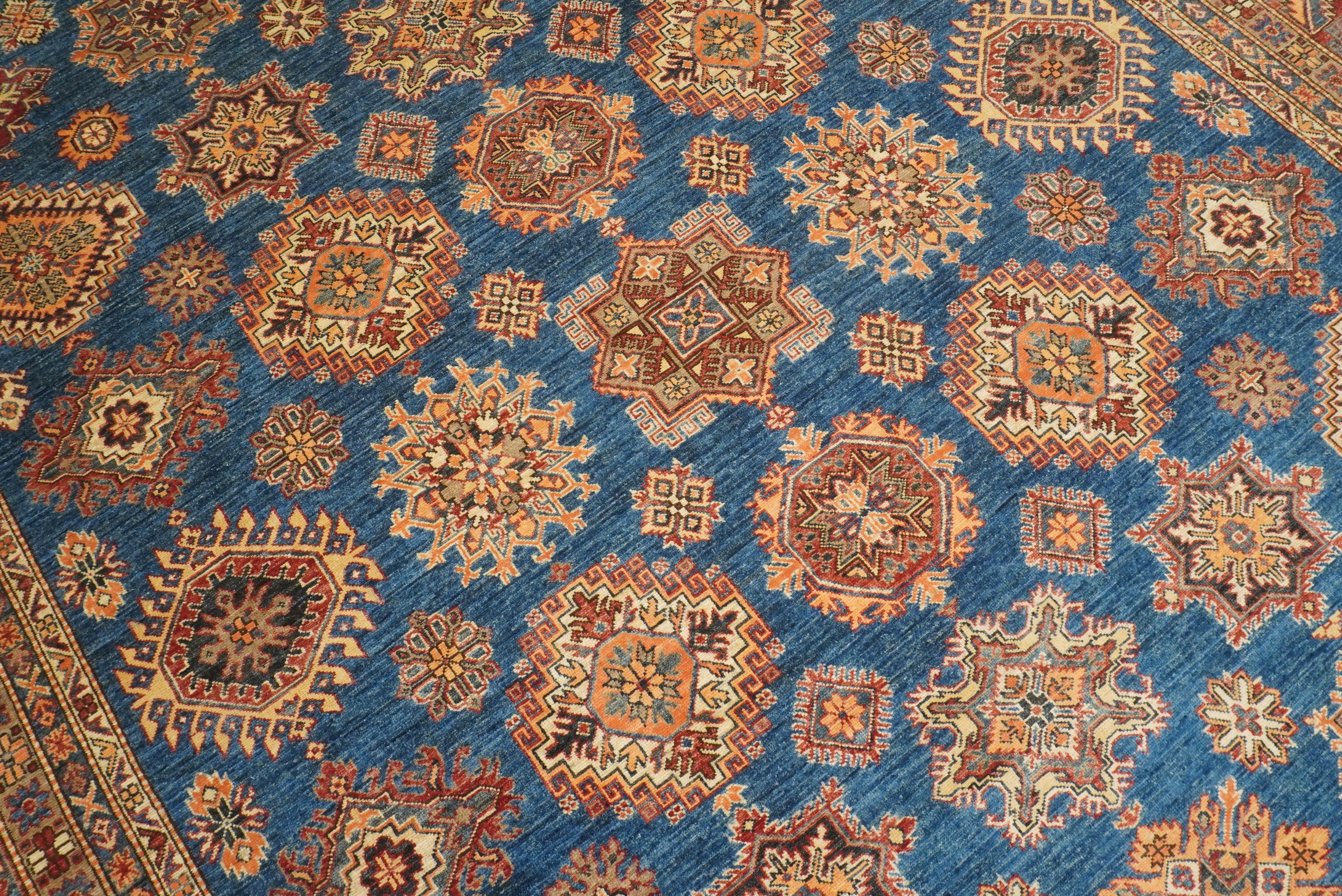 10x14 Blue Kazak Afghan Hand-Knotted Wool Oriental Rug - Yildiz Rugs