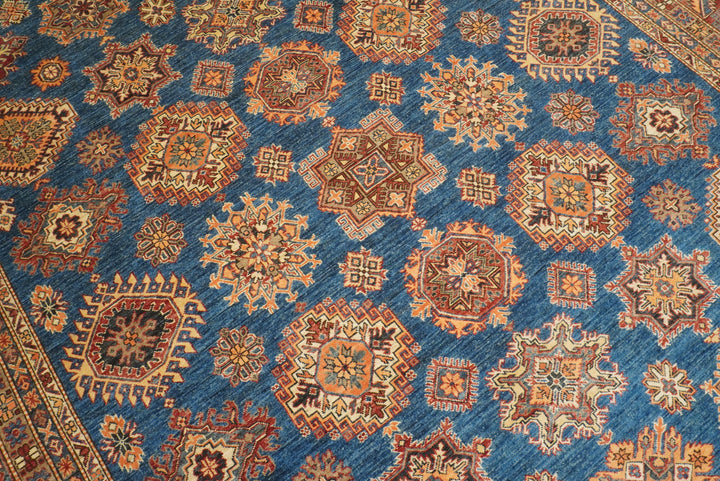 10x14 Blue Kazak Afghan Hand-Knotted Wool Oriental Rug - Yildiz Rugs