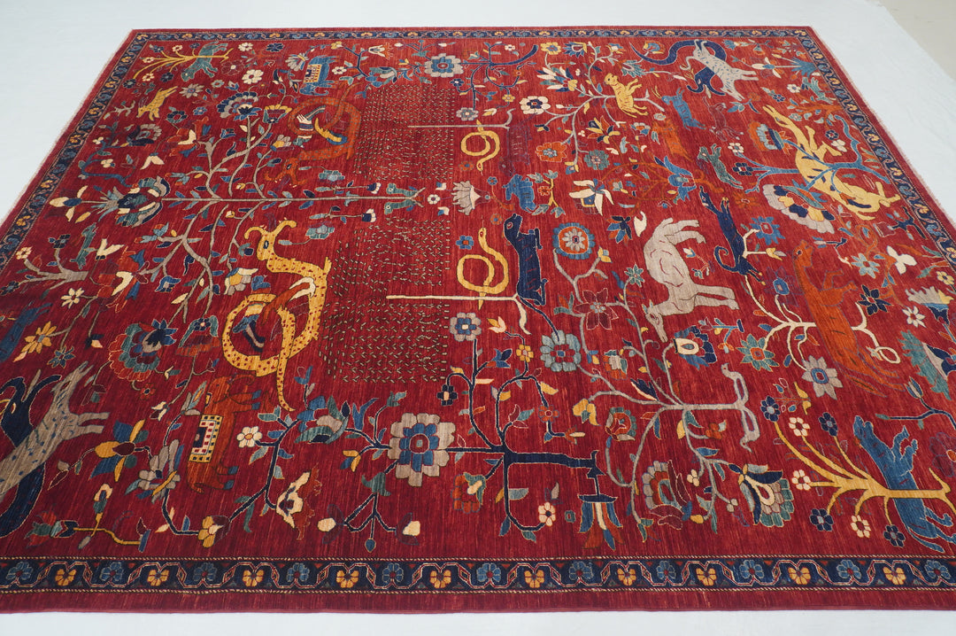 8x10 Red Gabbeh Tribal Afghan Hand Knotted Animals Dragon Rug