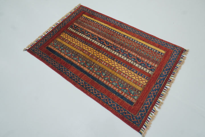 3x4 Red Turkish Style Hand knotted Wool Rug - Yildiz Rugs