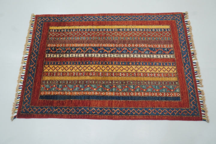 3x4 Red Turkish Style Hand knotted Wool Rug - Yildiz Rugs