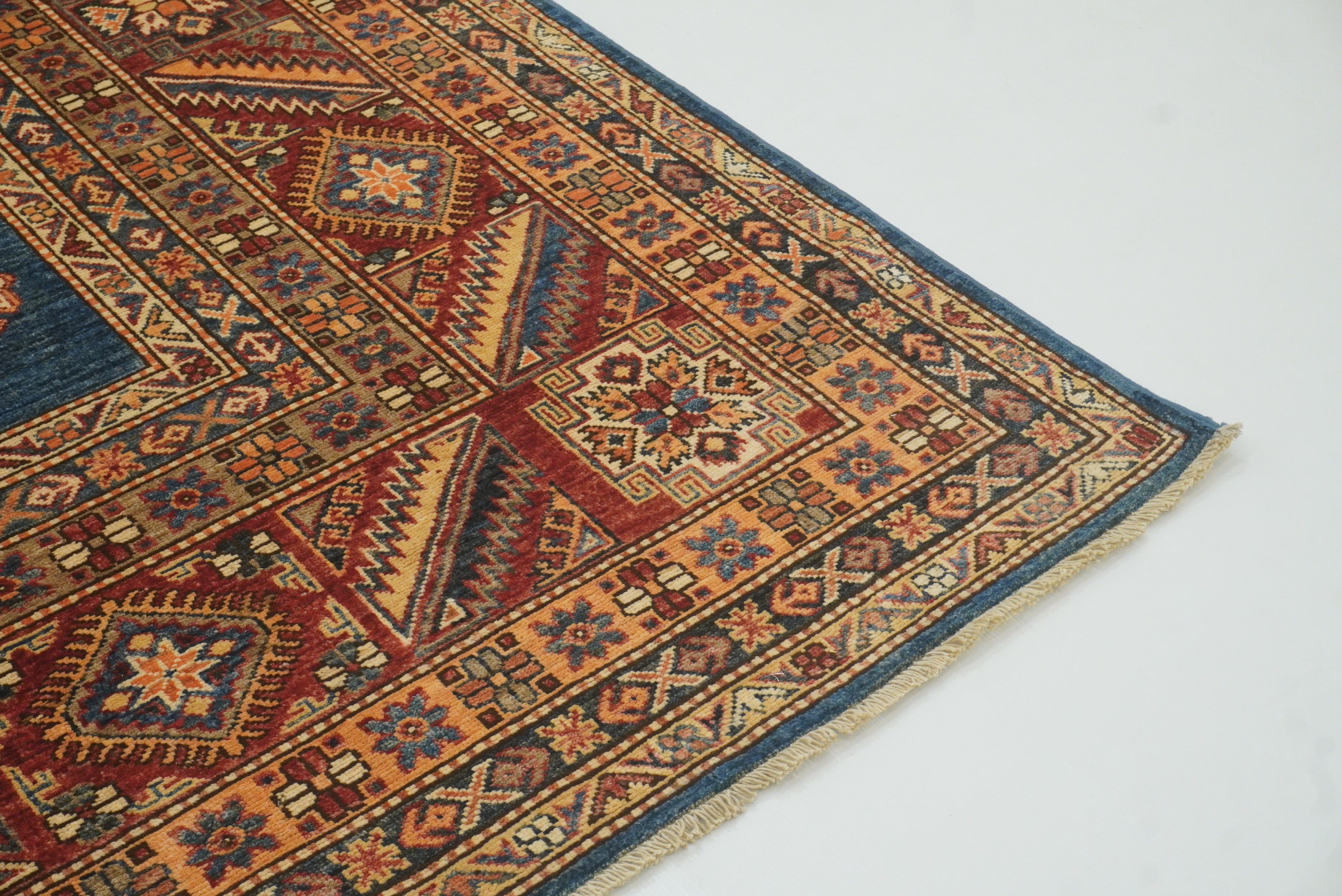 10x14 Blue Kazak Afghan Hand-Knotted Wool Oriental Rug - Yildiz Rugs