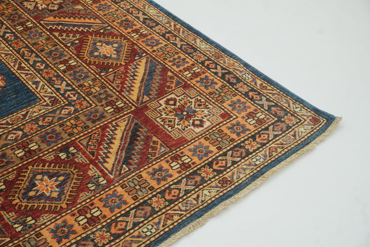 10x14 Blue Kazak Afghan Hand-Knotted Wool Oriental Rug - Yildiz Rugs