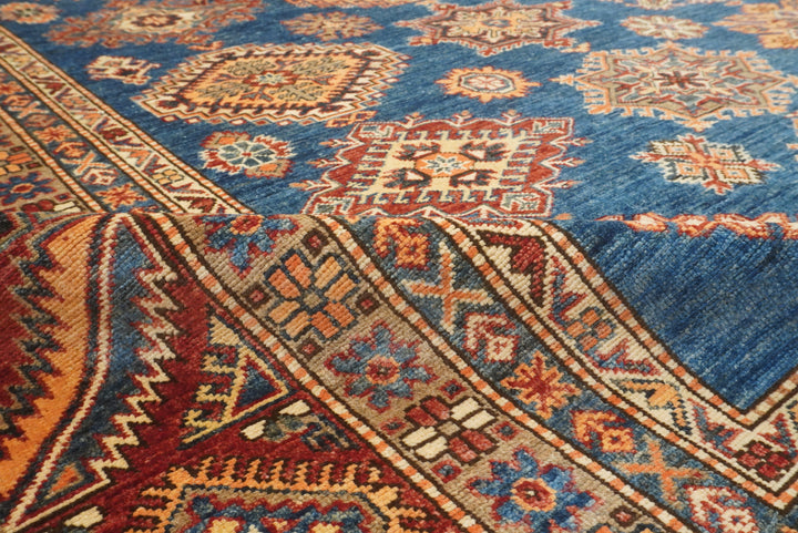 10x14 Blue Kazak Afghan Hand-Knotted Wool Oriental Rug - Yildiz Rugs