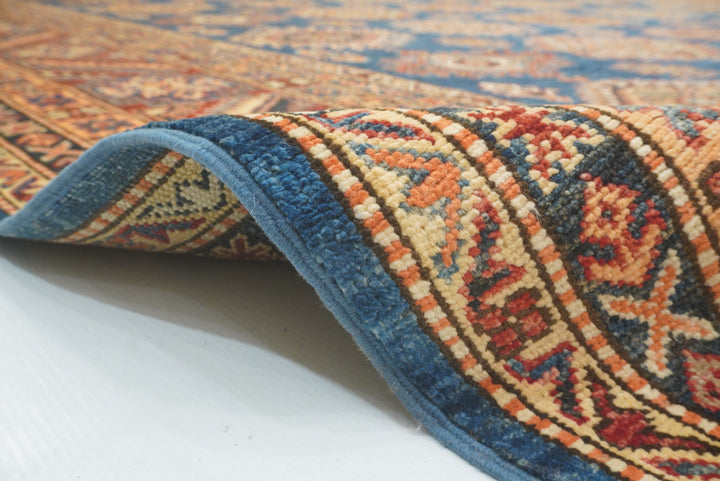 10x14 Blue Kazak Afghan Hand-Knotted Wool Oriental Rug - Yildiz Rugs