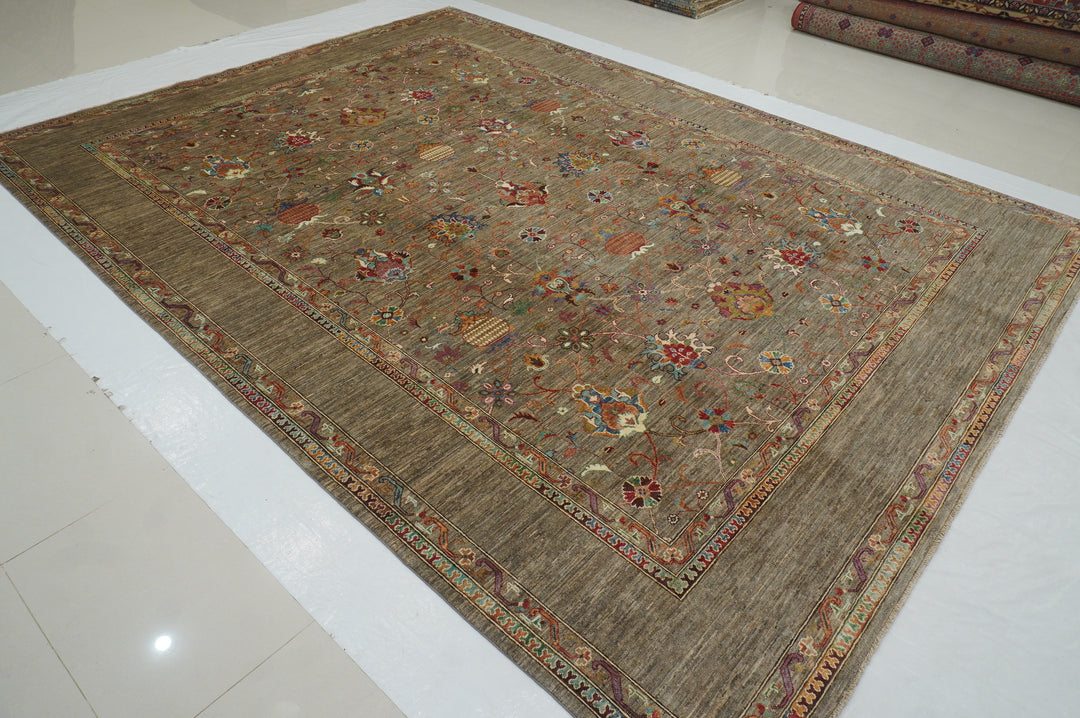 9x12 Gray Waziri Afghan Hand knotted Oriental Rug