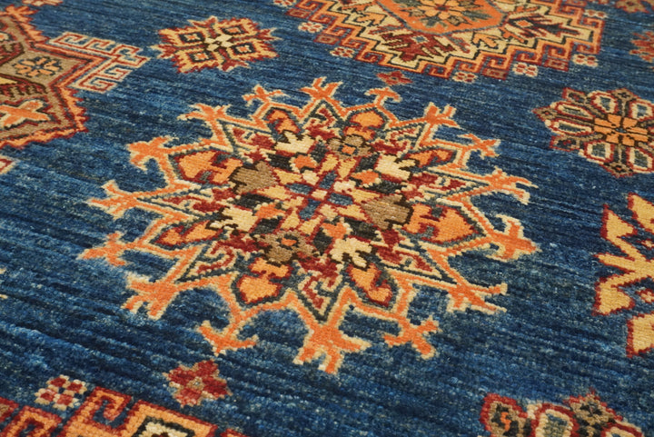 10x14 Blue Kazak Afghan Hand-Knotted Wool Oriental Rug - Yildiz Rugs