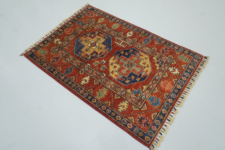 3x4 Red Ersari Hand Knotted Afghan Wool Oriental Rug - Yildiz Rugs