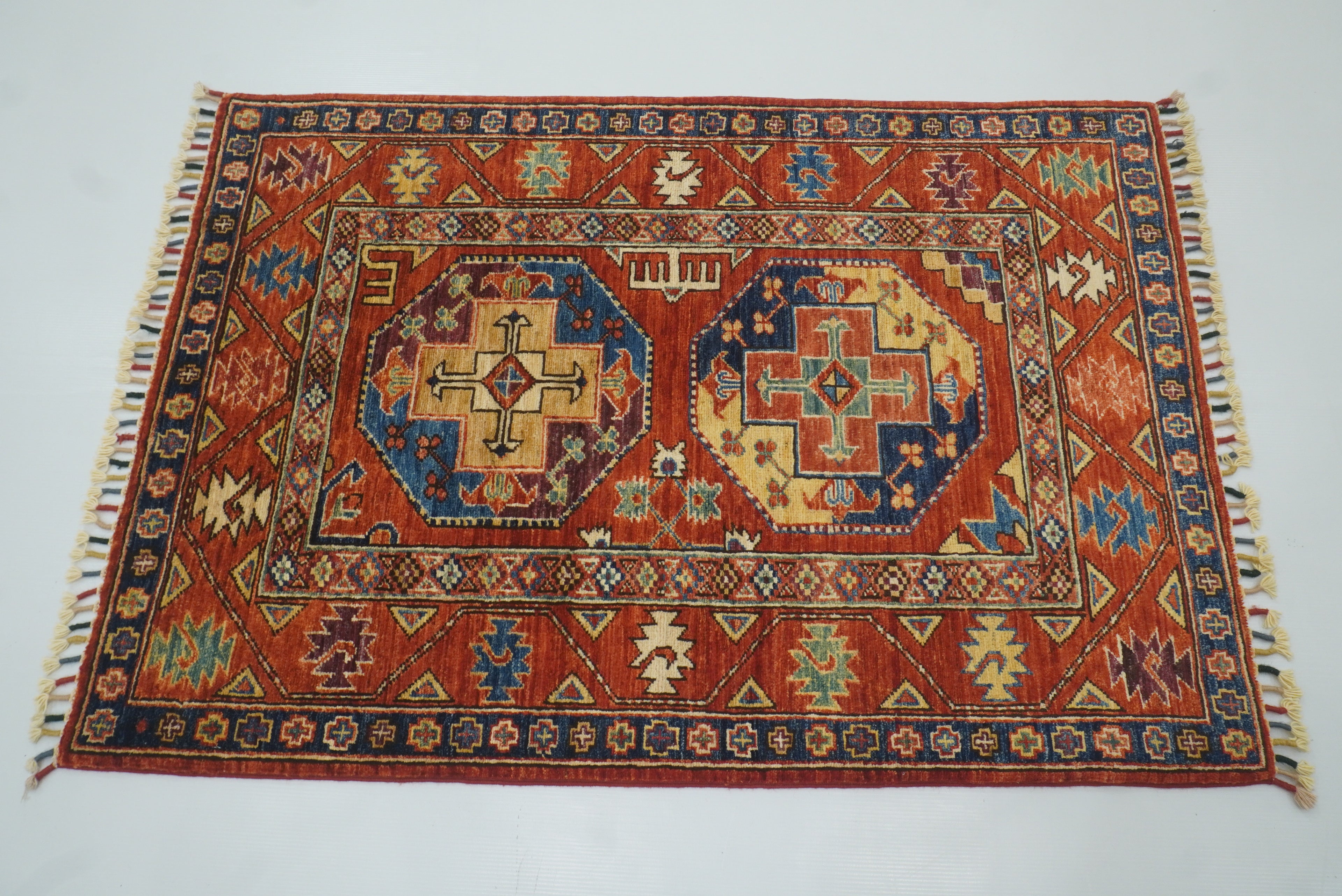 3x4 Red Ersari Hand Knotted Afghan Wool Oriental Rug - Yildiz Rugs