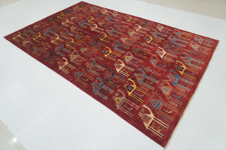 6x9 Red Gabbeh Camel Train Afghan Hand knotted Rug - Yildiz Rugs