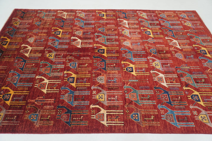 6x9 Red Gabbeh Camel Train Afghan Hand knotted Rug - Yildiz Rugs