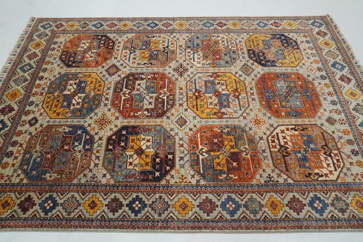 5'6"x8'2" Gray Ersari Afghan Hand-Knotted Oriental Rug - Yildiz Rugs