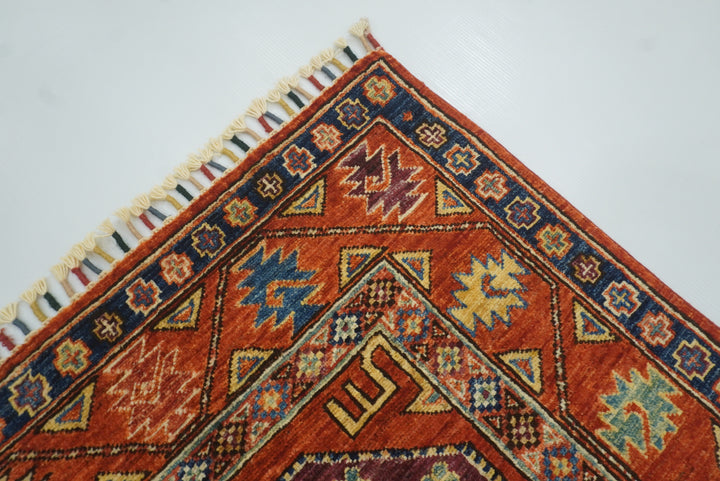 3x4 Red Ersari Hand Knotted Afghan Wool Oriental Rug - Yildiz Rugs