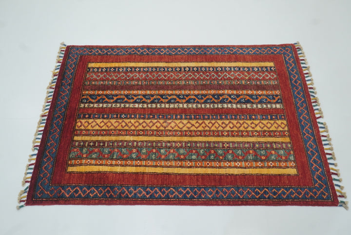 3x4 Red Turkish Style Hand knotted Wool Rug - Yildiz Rugs