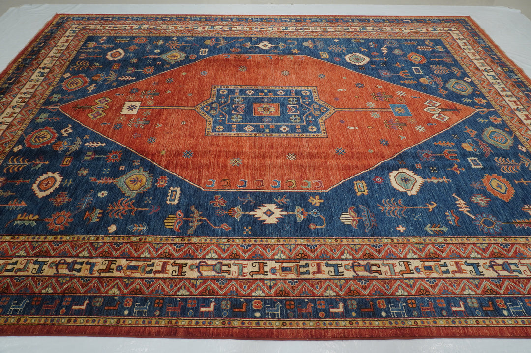 9x12 Red Blue Tribal Gabbeh Afghan Hand knotted Oriental Rug