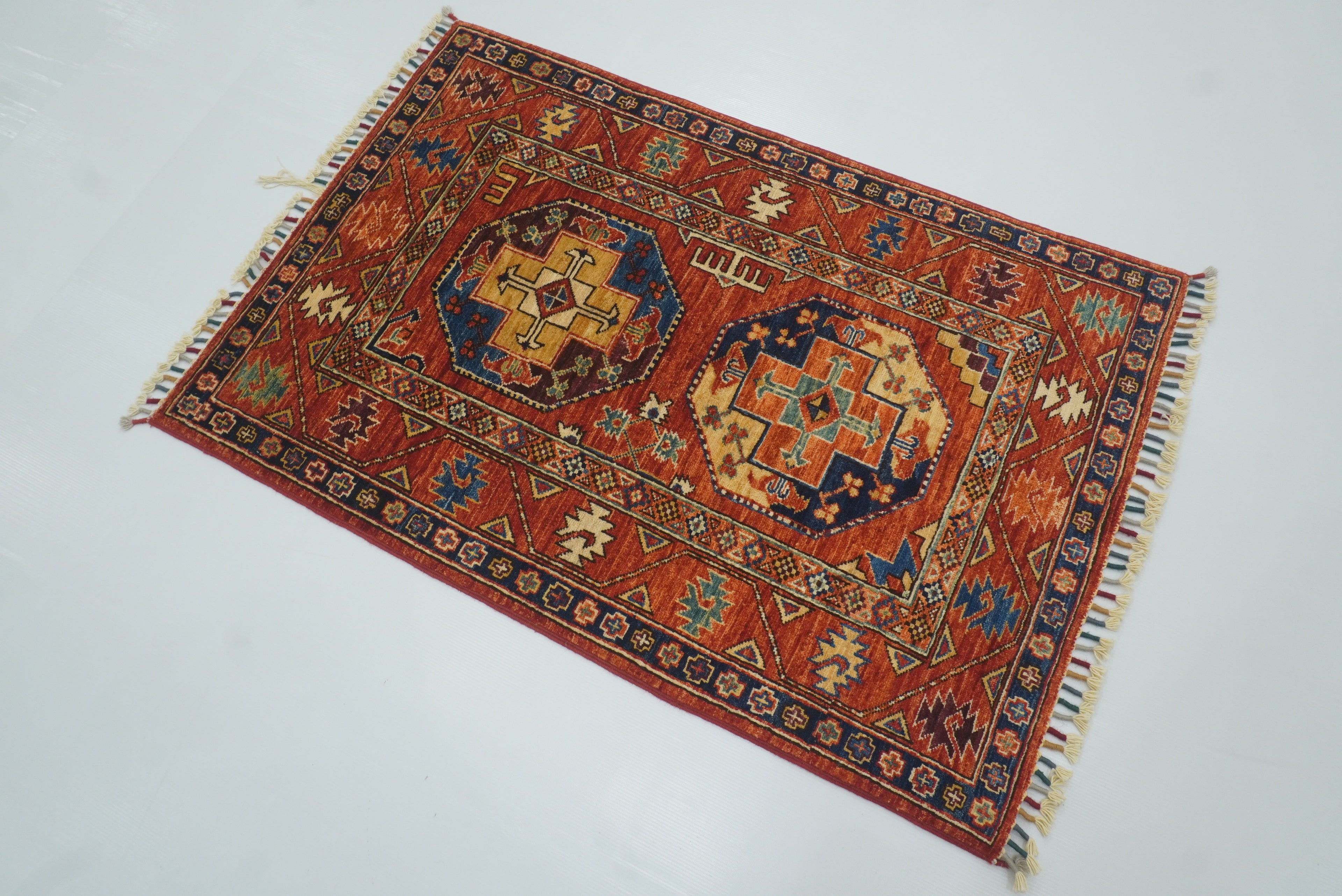 3x4 Red Ersari Hand Knotted Afghan Wool Oriental Rug - Yildiz Rugs