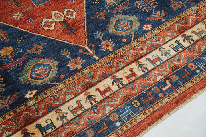 9x12 Red Blue Tribal Gabbeh Afghan Hand knotted Oriental Rug