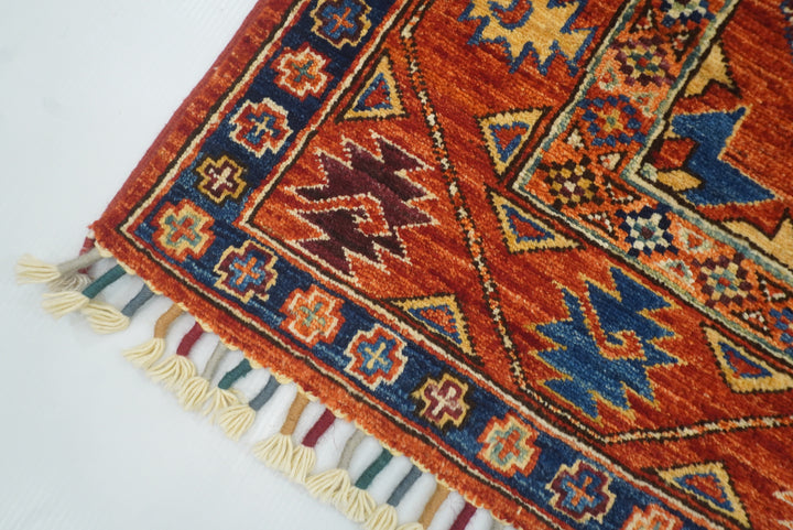 3x4 Red Ersari Hand Knotted Afghan Wool Oriental Rug - Yildiz Rugs