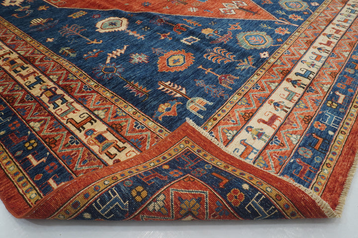 9x12 Red Blue Tribal Gabbeh Afghan Hand knotted Oriental Rug