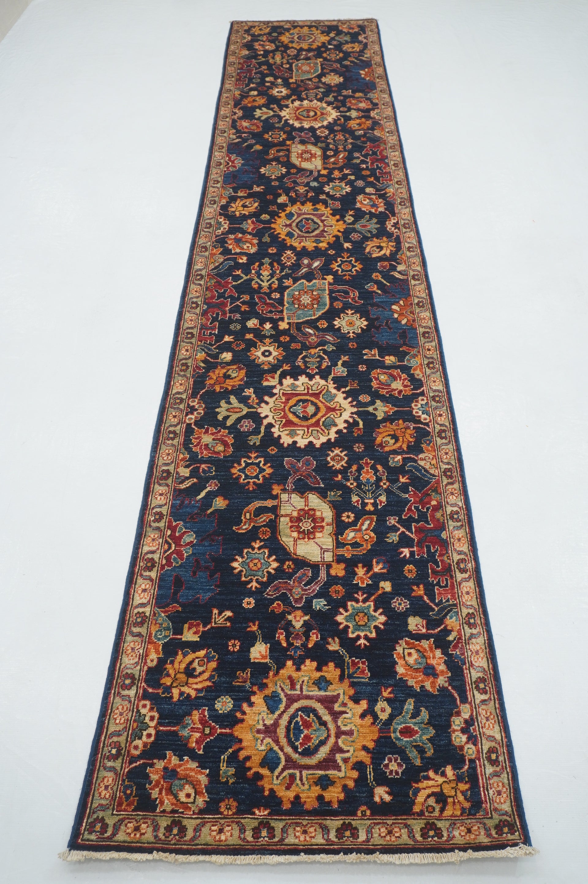 13 Ft Navy Blue Bidjar Afghan hand knotted Oriental Runner Rug - Yildiz Rugs