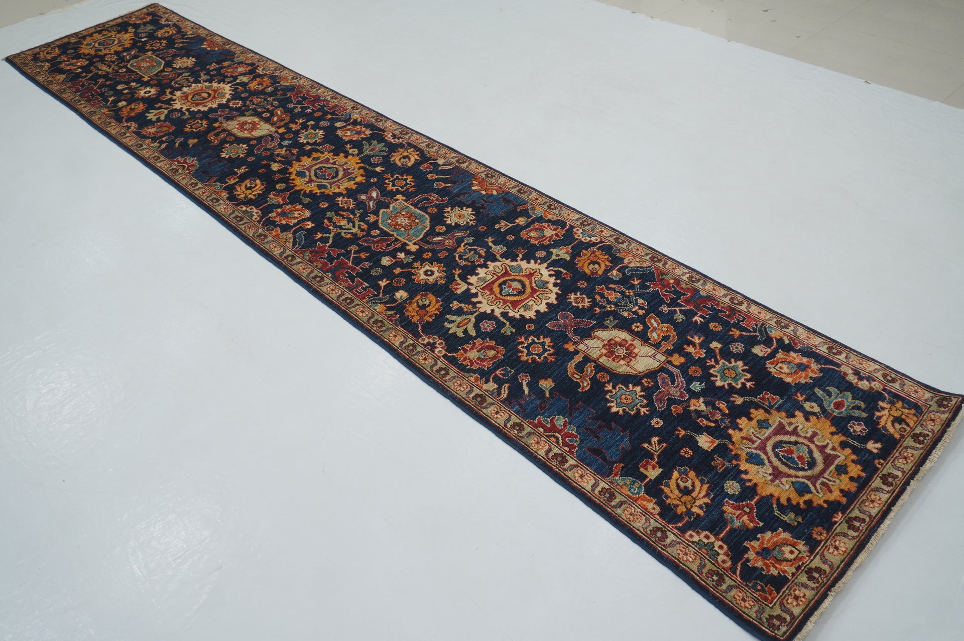 13 Ft Navy Blue Bidjar Afghan hand knotted Oriental Runner Rug - Yildiz Rugs