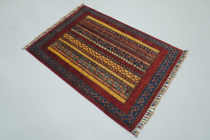 3x4 Red Turkish Style Hand knotted Wool Rug - Yildiz Rugs