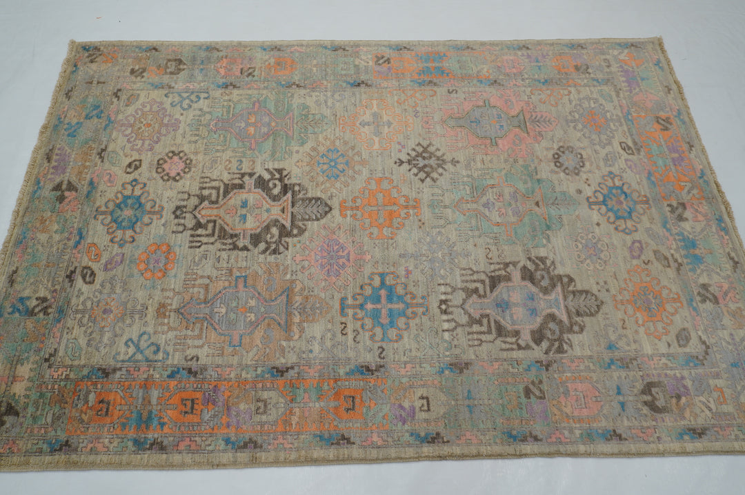 4x6 Gray Baluch Tribal Samarkand Afghan Hand knotted Transitional Rug