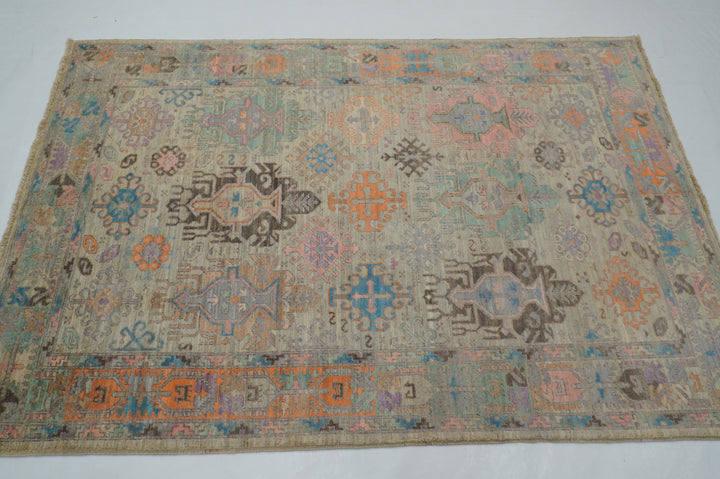 4x6 Gray Baluch Tribal Samarkand Afghan Hand knotted Transitional Rug - Yildiz Rugs